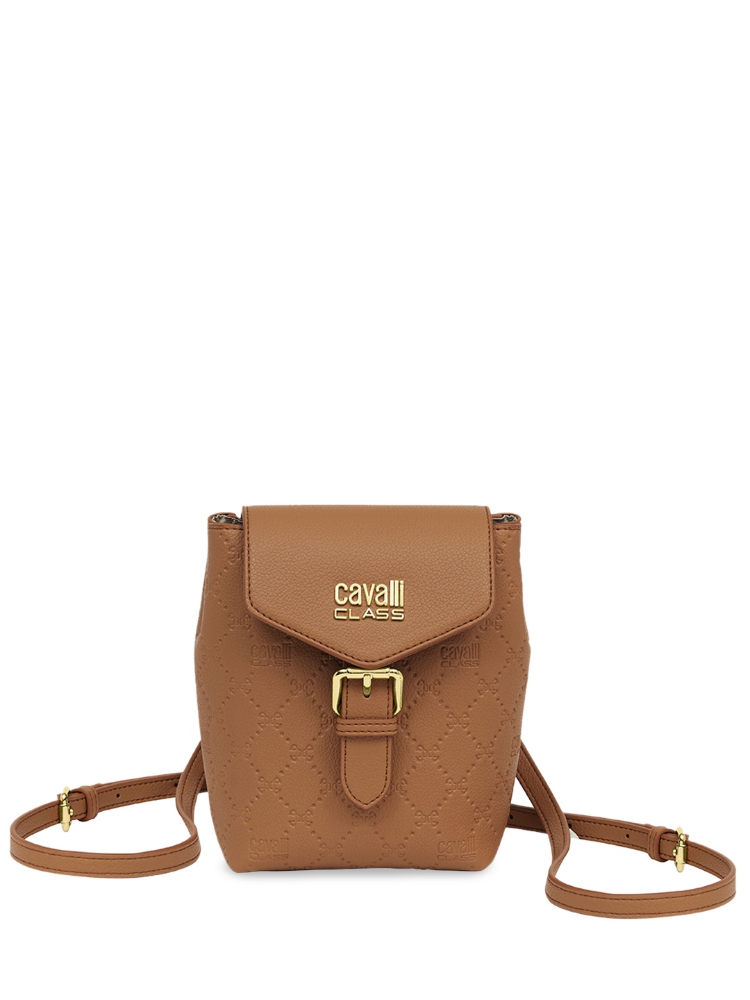 

Cavalli Class Geometric Textured Structured Sling Bag, Camel brown