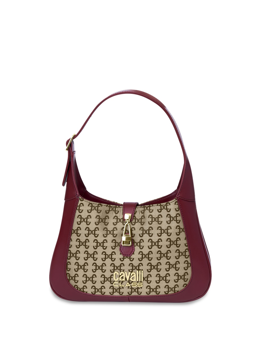 

Cavalli Class Geometric Printed Handheld Bag, Burgundy