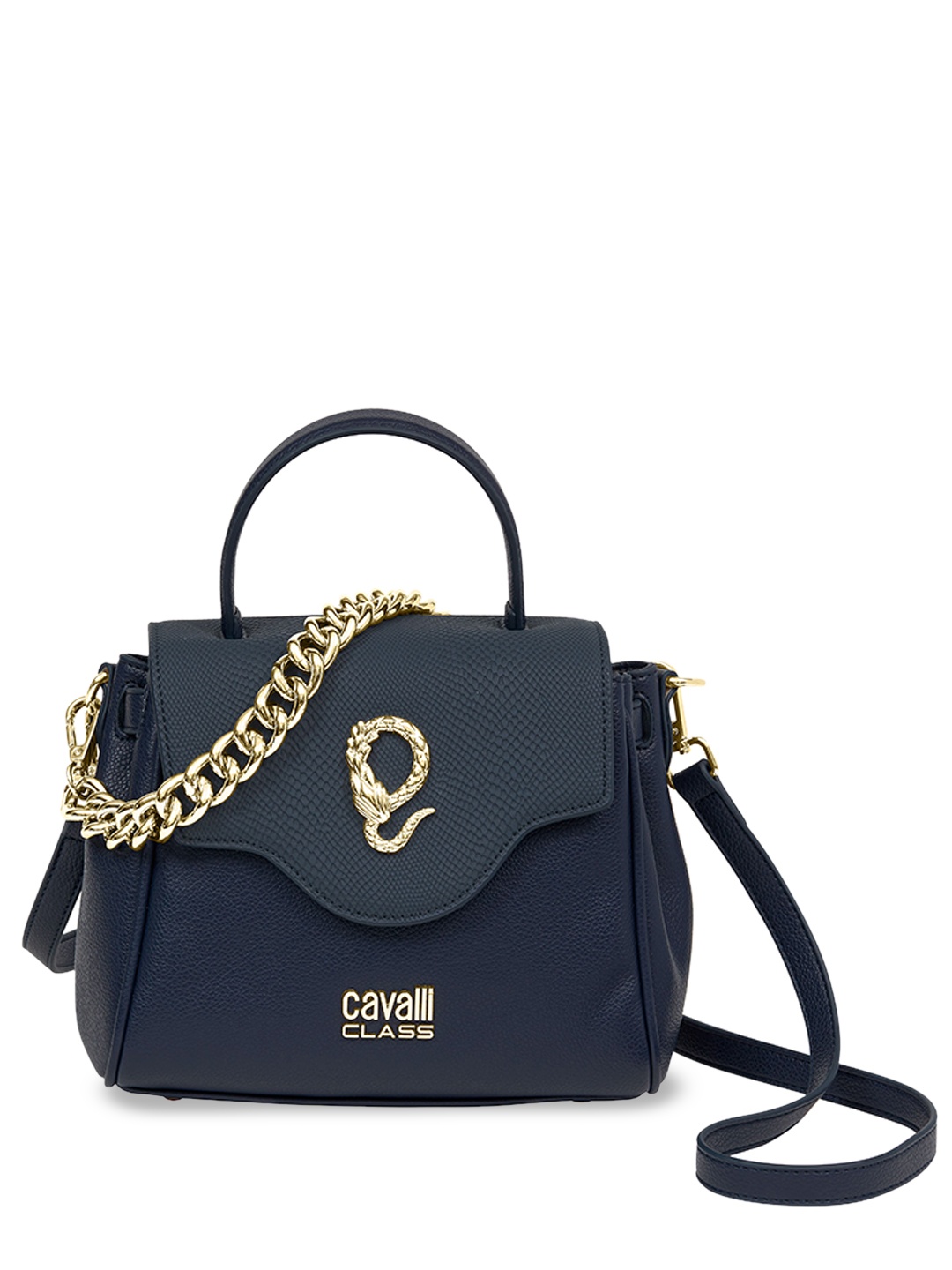 

Cavalli Class Textured Structured Handheld Bag, Navy blue