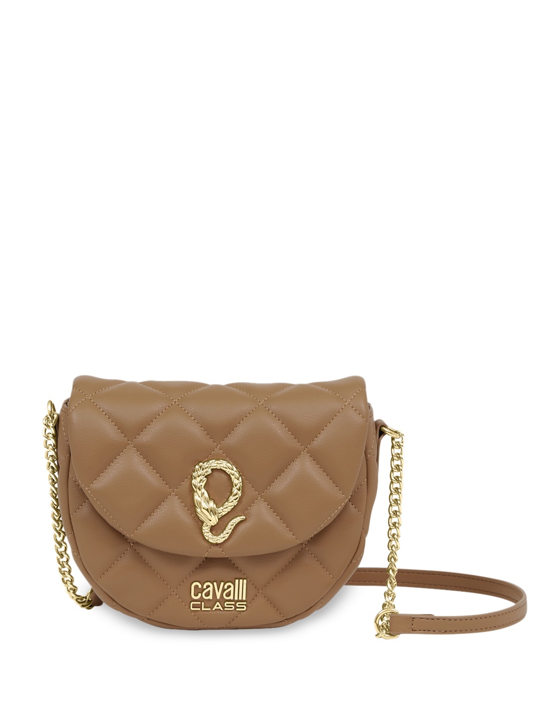 

Cavalli Class Textured Structured Sling Bag with Quilted, Camel brown