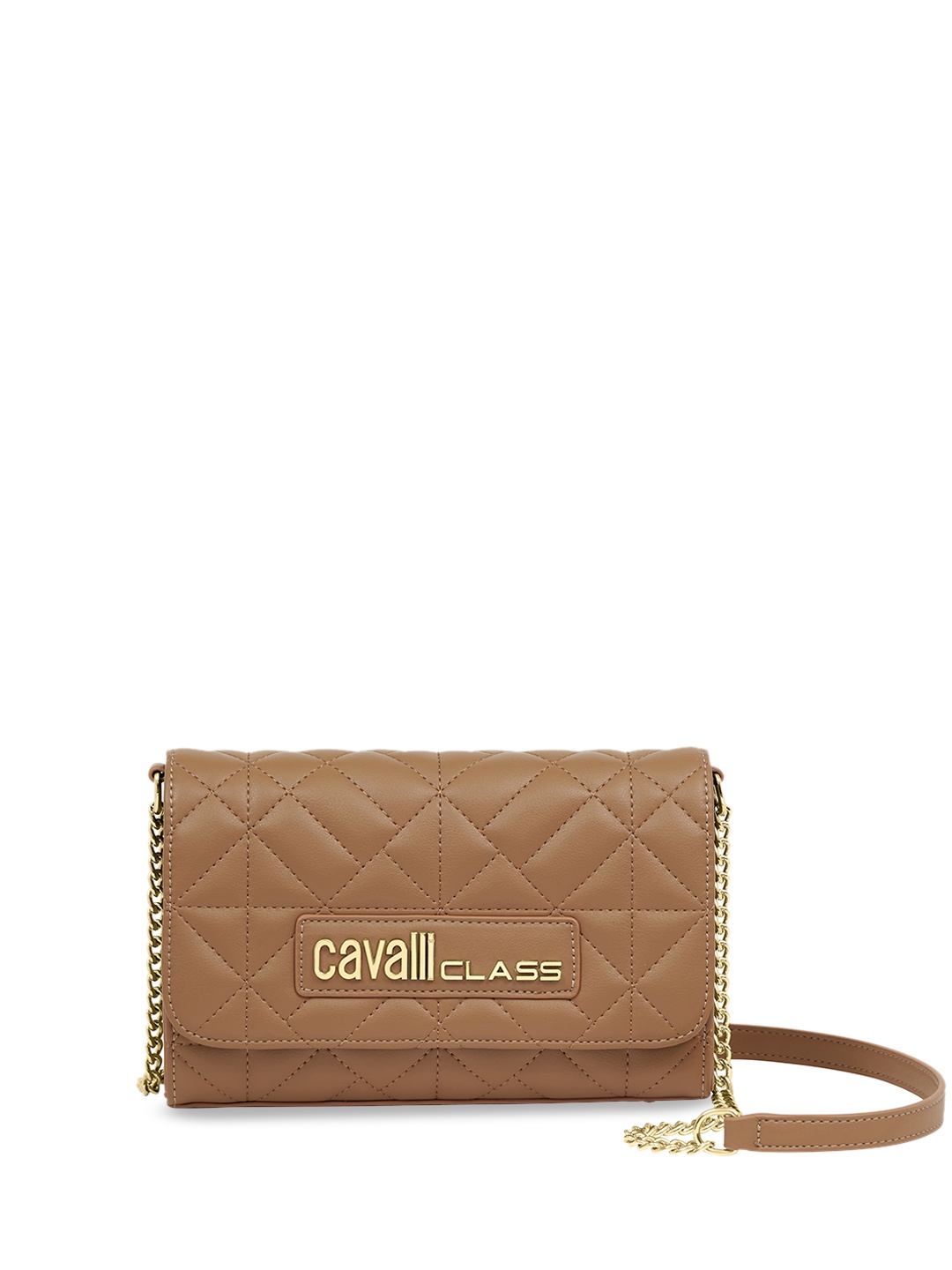 

Cavalli Class Textured Structured Sling Bag with Quilted, Camel brown