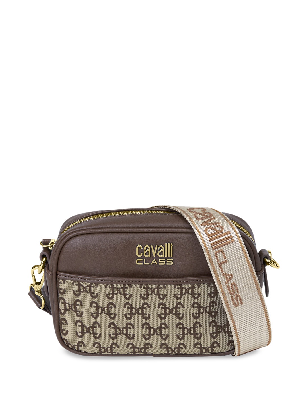 

Cavalli Class Printed Structured Sling Bag, Brown