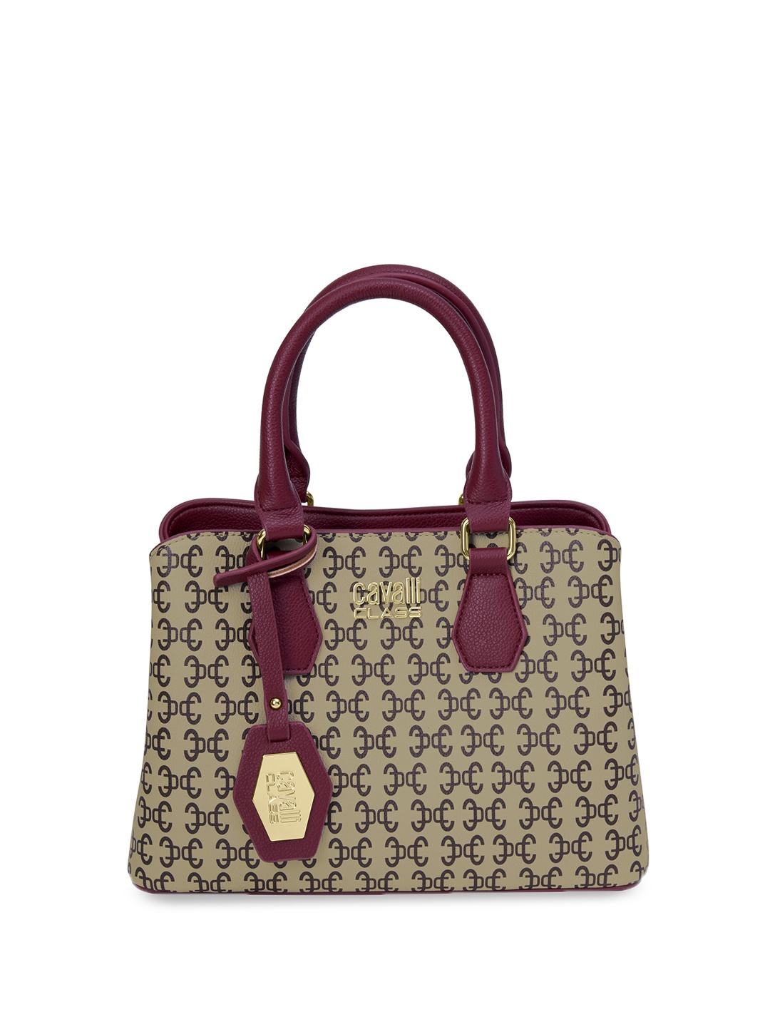 

Cavalli Class Geometric Printed Structured Handheld Bag, Burgundy