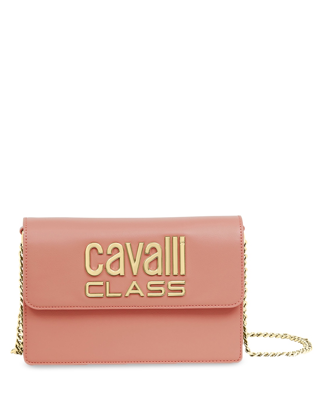 

Cavalli Class Typography Printed Sling Bag, Peach