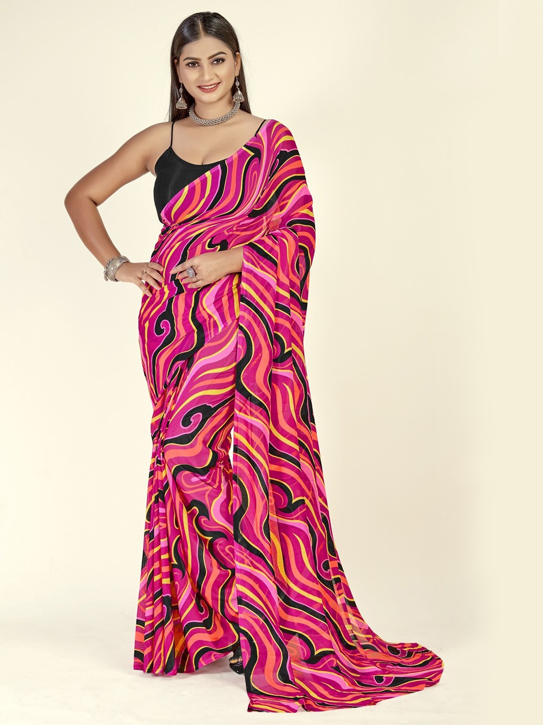 

ANAND SAREES Abstract Printed Saree, Pink