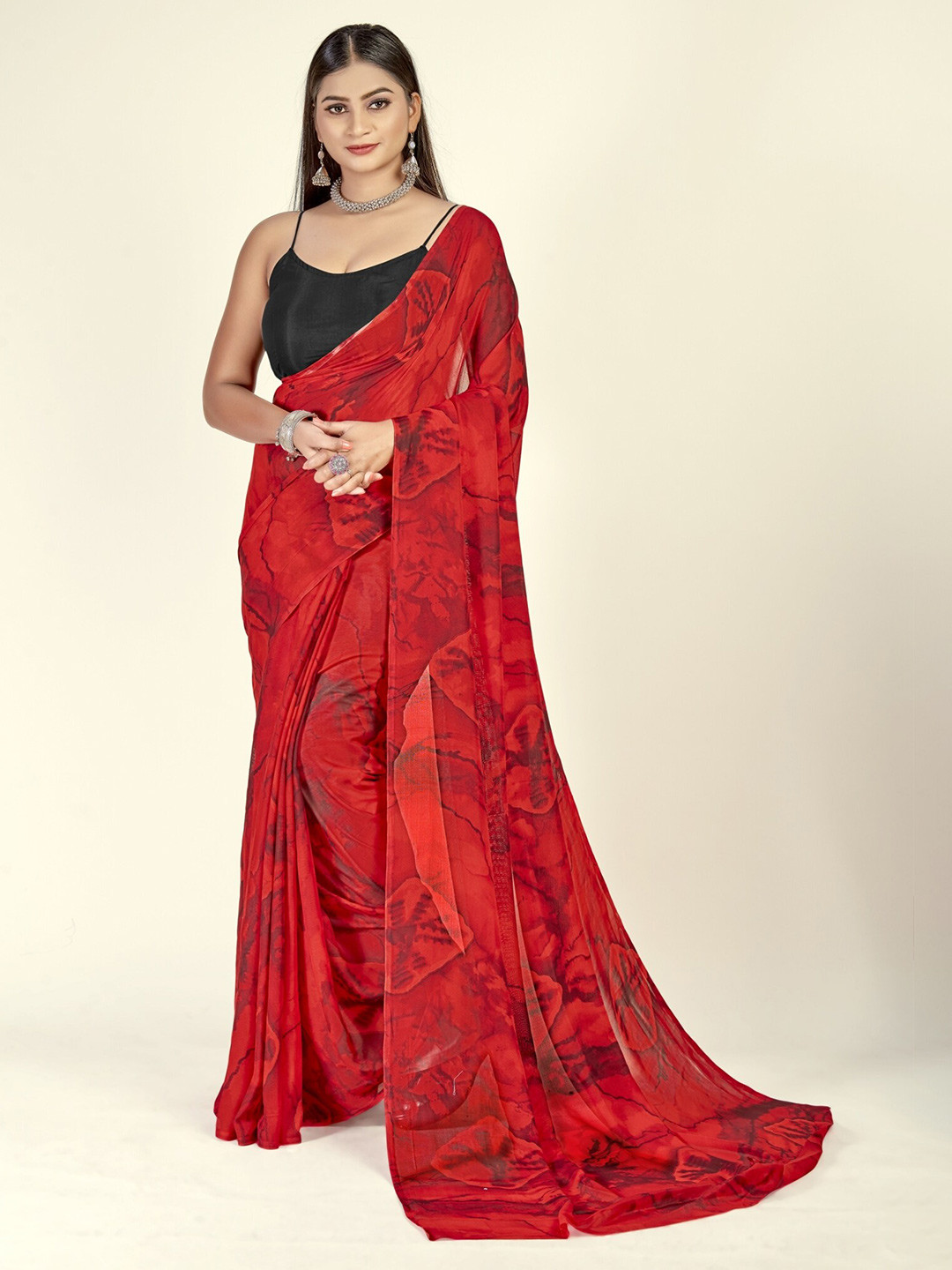 

ANAND SAREES Floral Printed Saree, Red