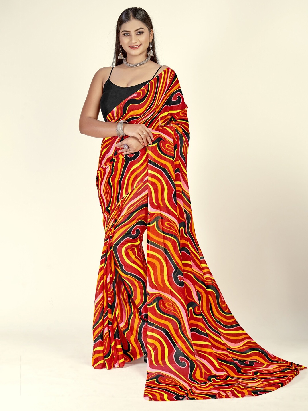 

ANAND SAREES Abstract Printed Saree, Red