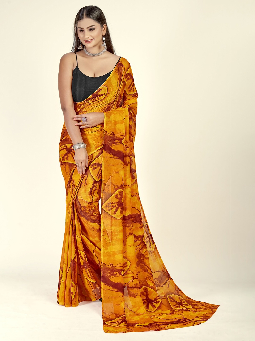 

ANAND SAREES Abstract Printed Saree, Yellow