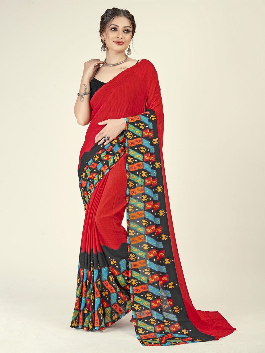 

ANAND SAREES Geometric Printed Saree, Red