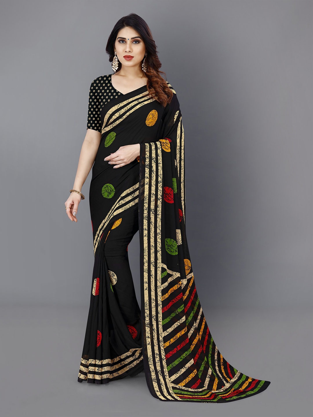 

Moda Rapido Abstract Printed Saree, Black