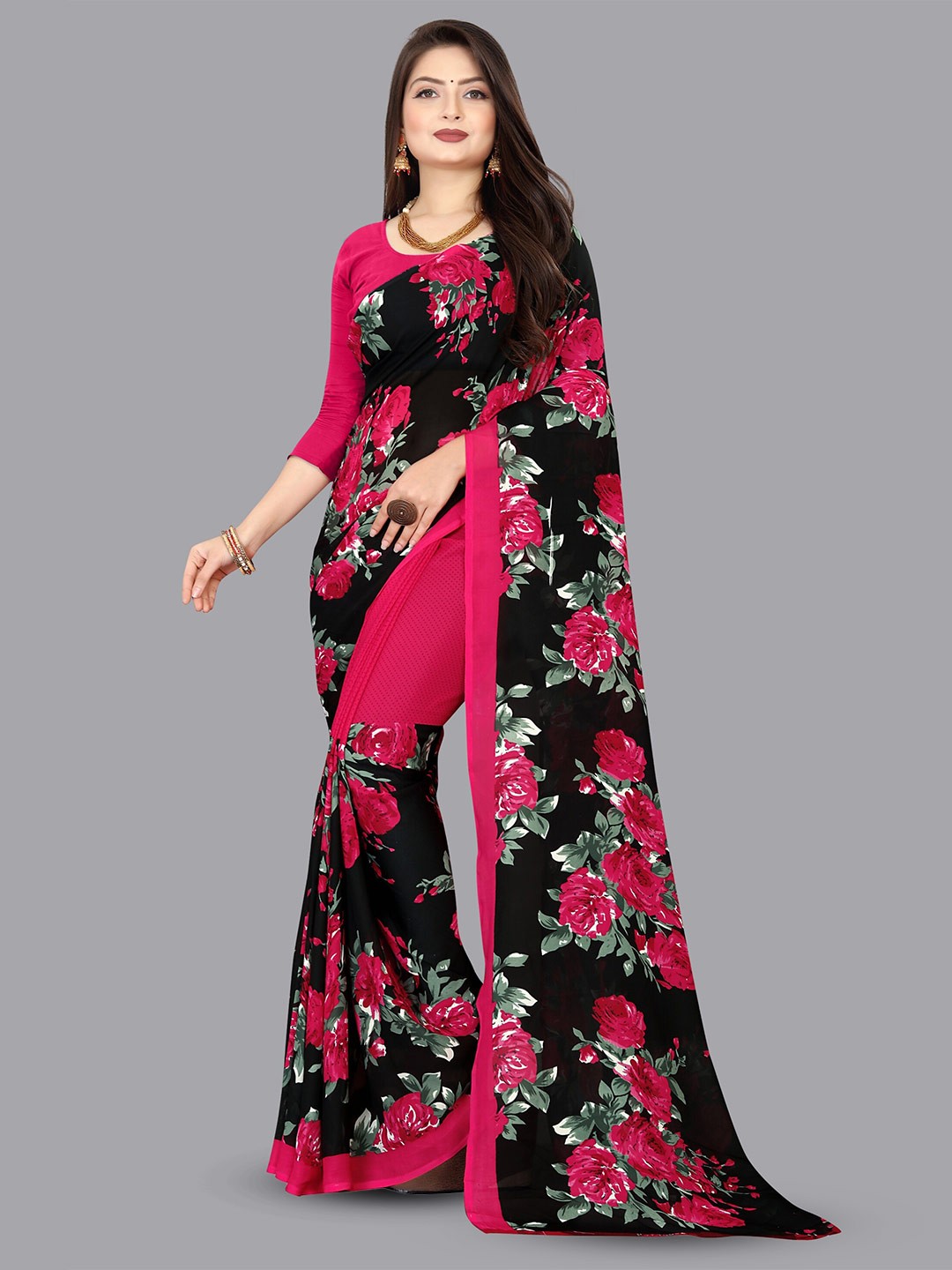 

Moda Rapido Floral Printed Sarees, Red