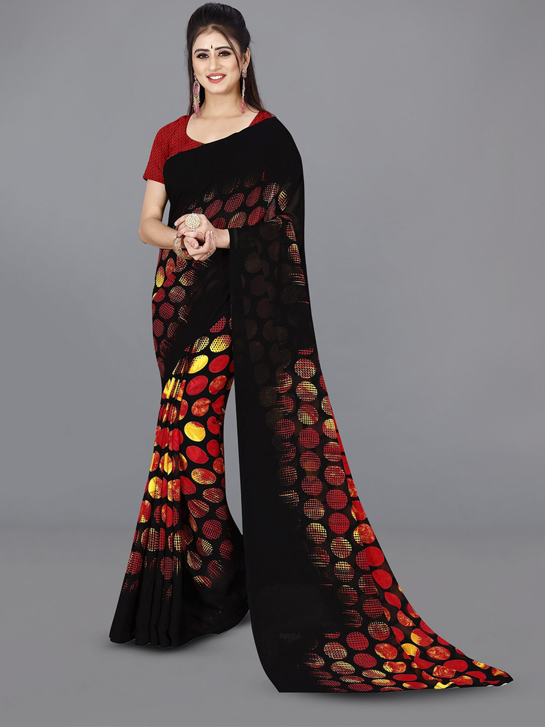

ANAND SAREES Geometric Printed Saree, Red