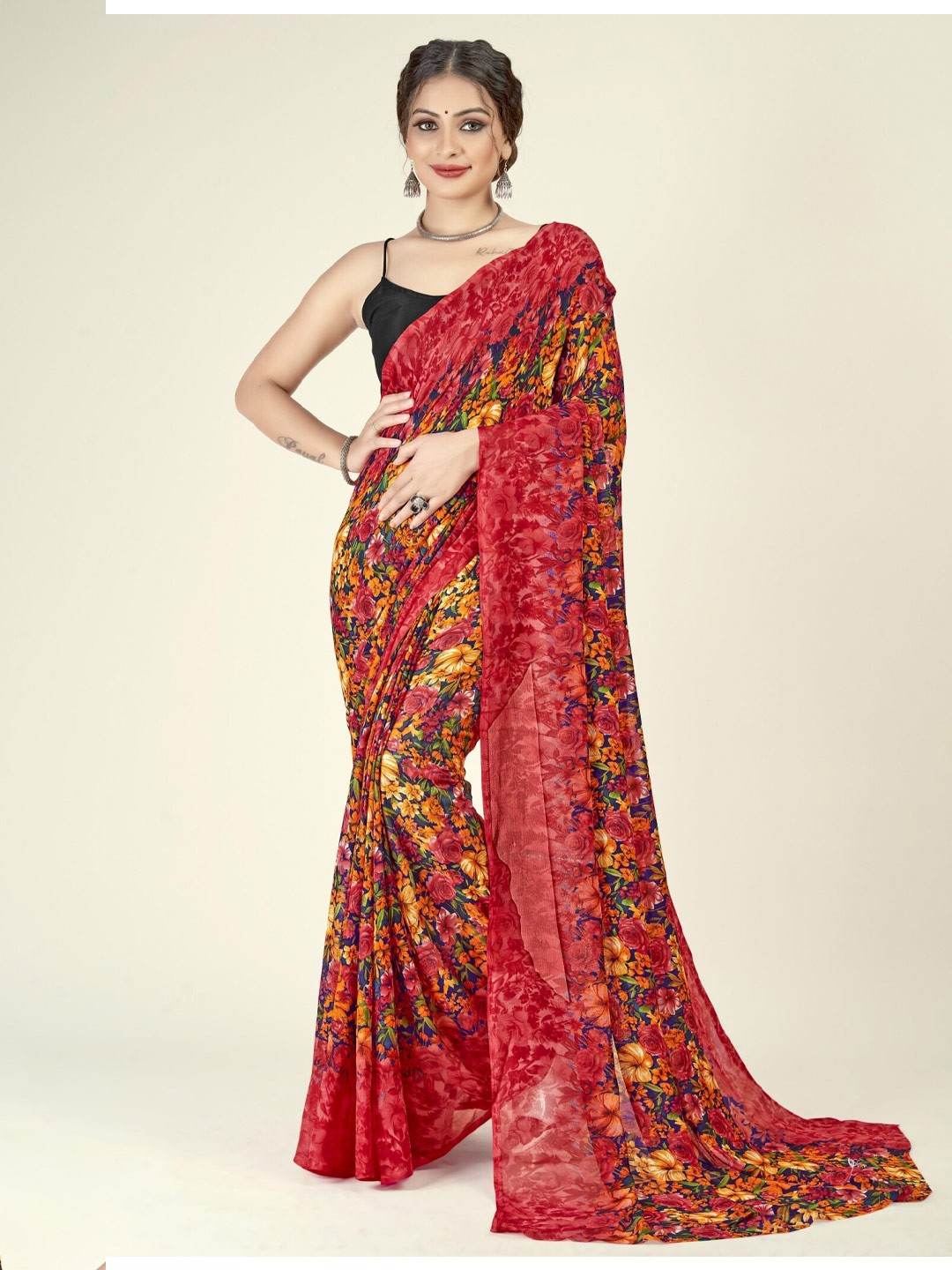 

ANAND SAREES Floral Printed Saree, Red