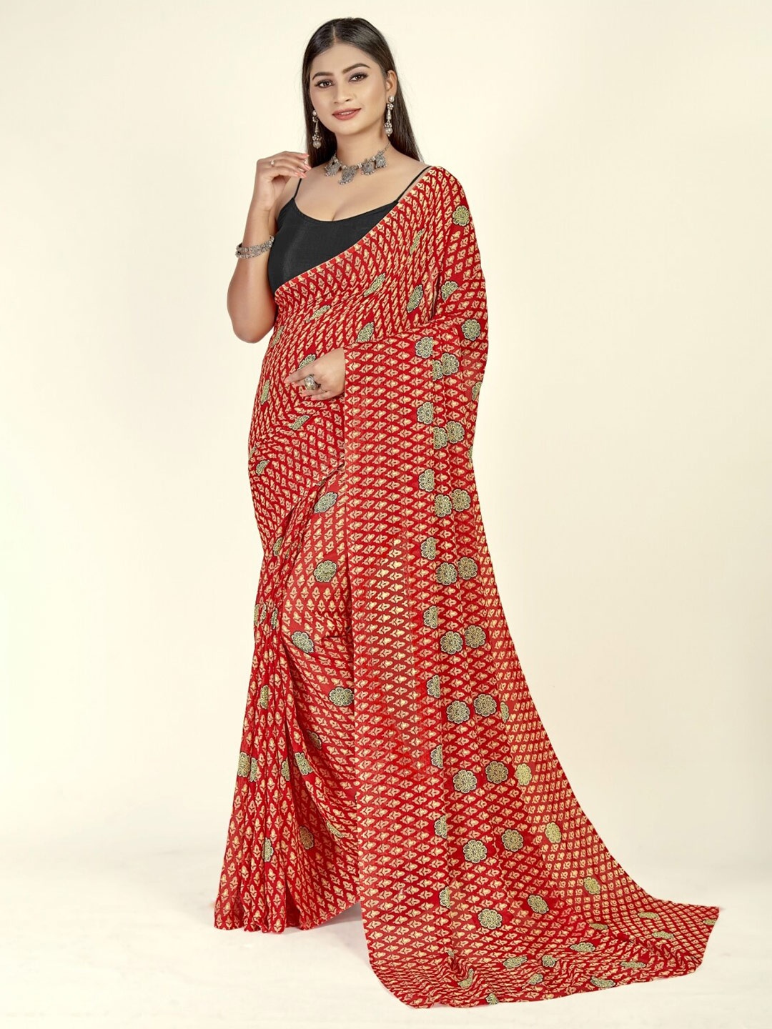 

ANAND SAREES Ethnic Motifs Printed Saree, Red