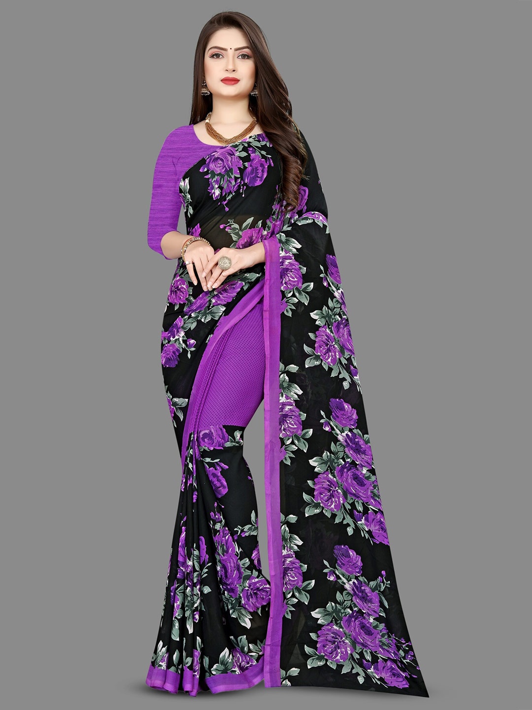 Moda Rapido Floral Printed Saree, Purple