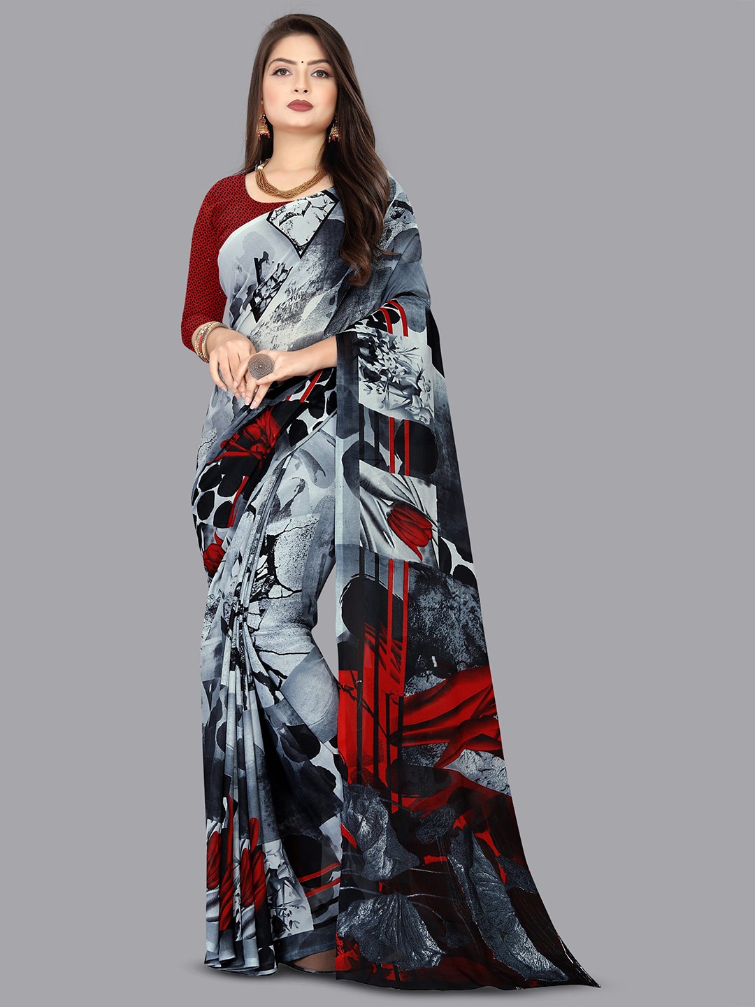 

Moda Rapido Abstract Printed Saree, Grey