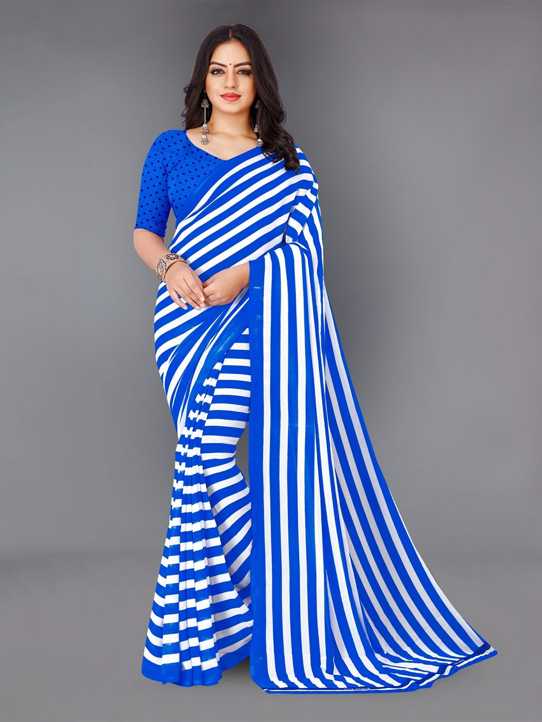 

Moda Rapido Striped Printed Saree, White