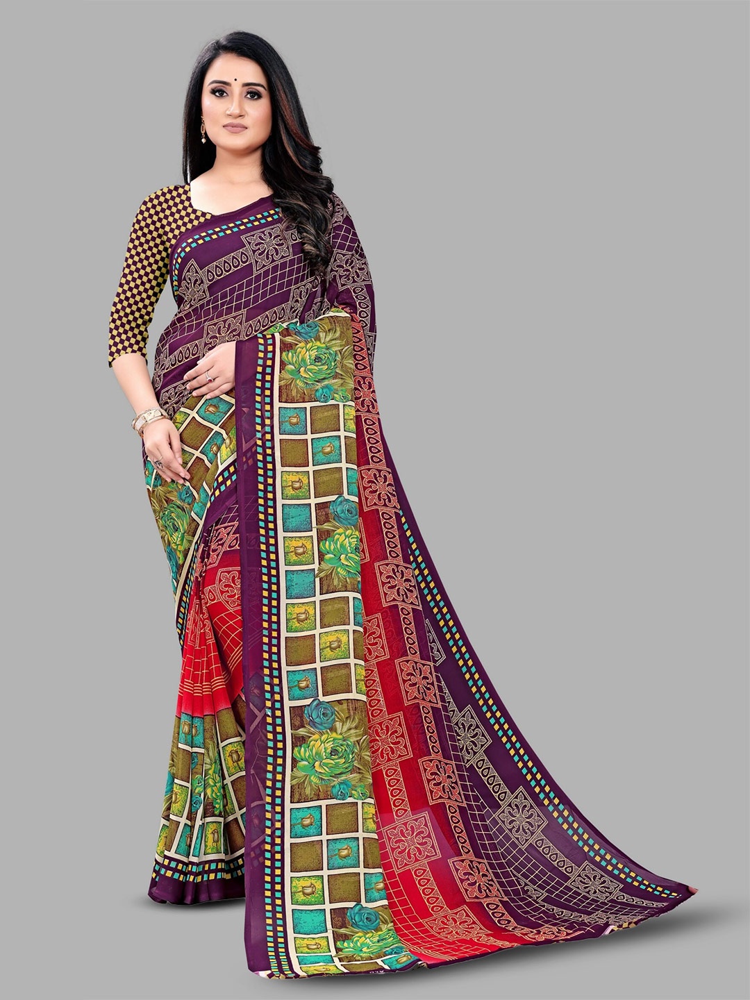 

ANAND SAREES Floral Printed Saree, Purple