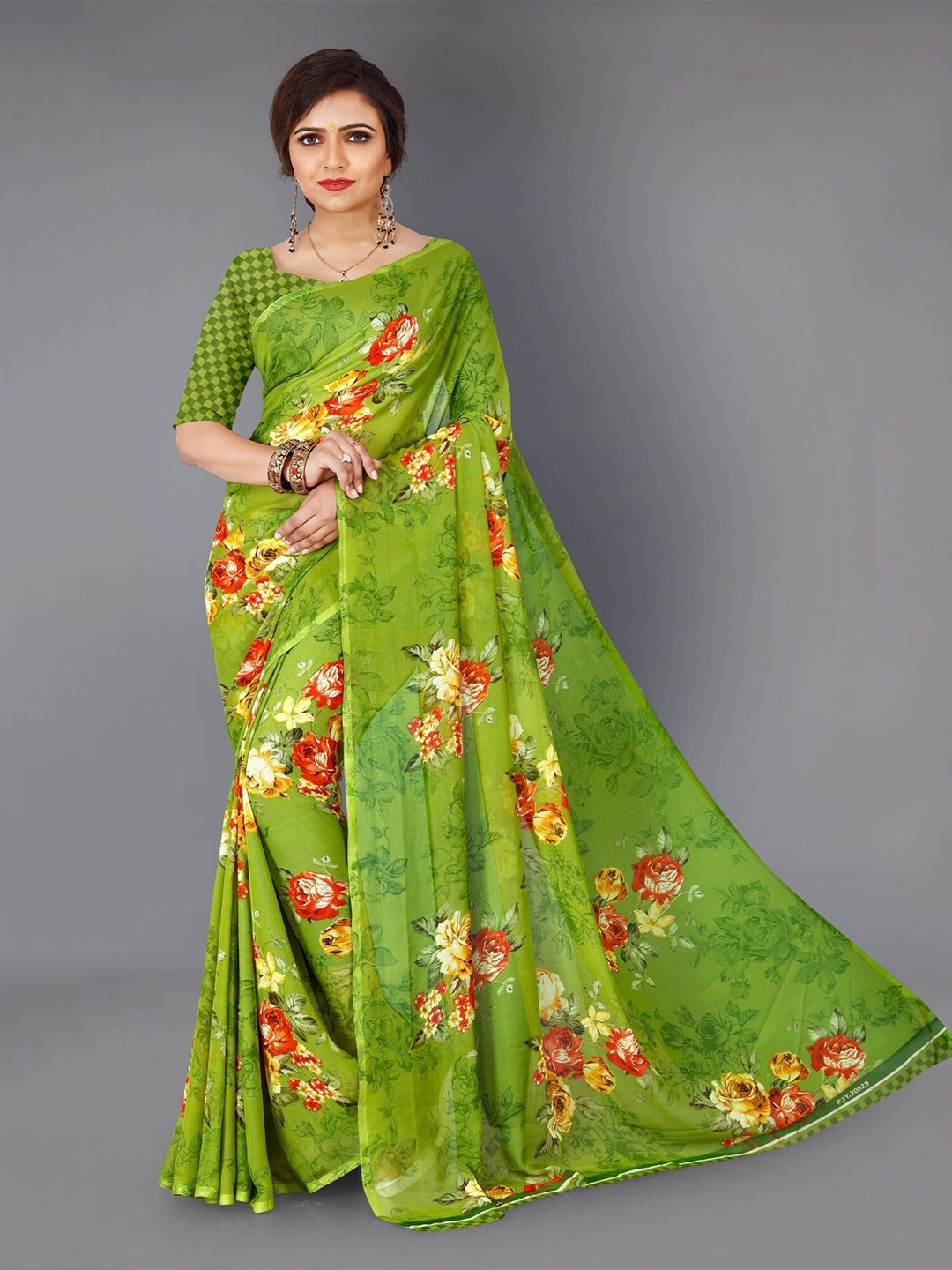 

ANAND SAREES Floral Printed Saree, Green