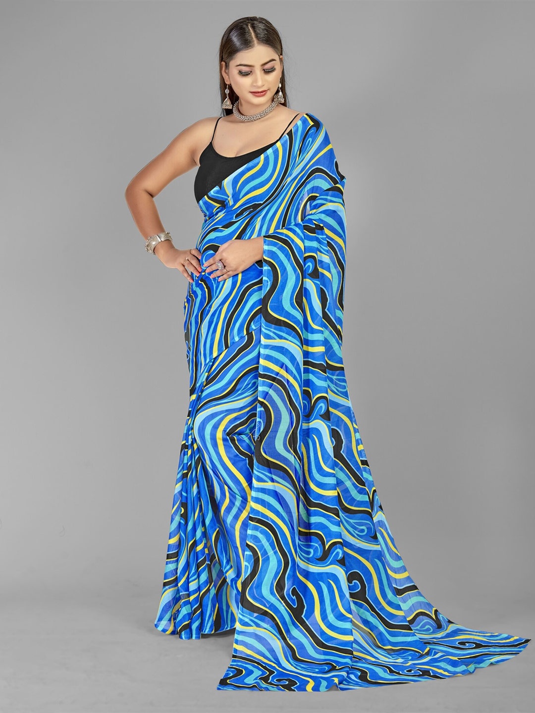 

ANAND SAREES Abstract Printed Saree, Blue