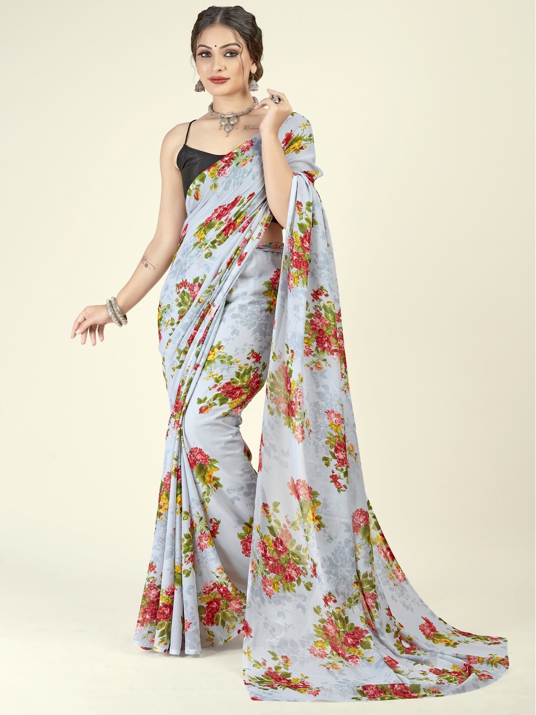 

ANAND SAREES Floral Printed Saree, Grey