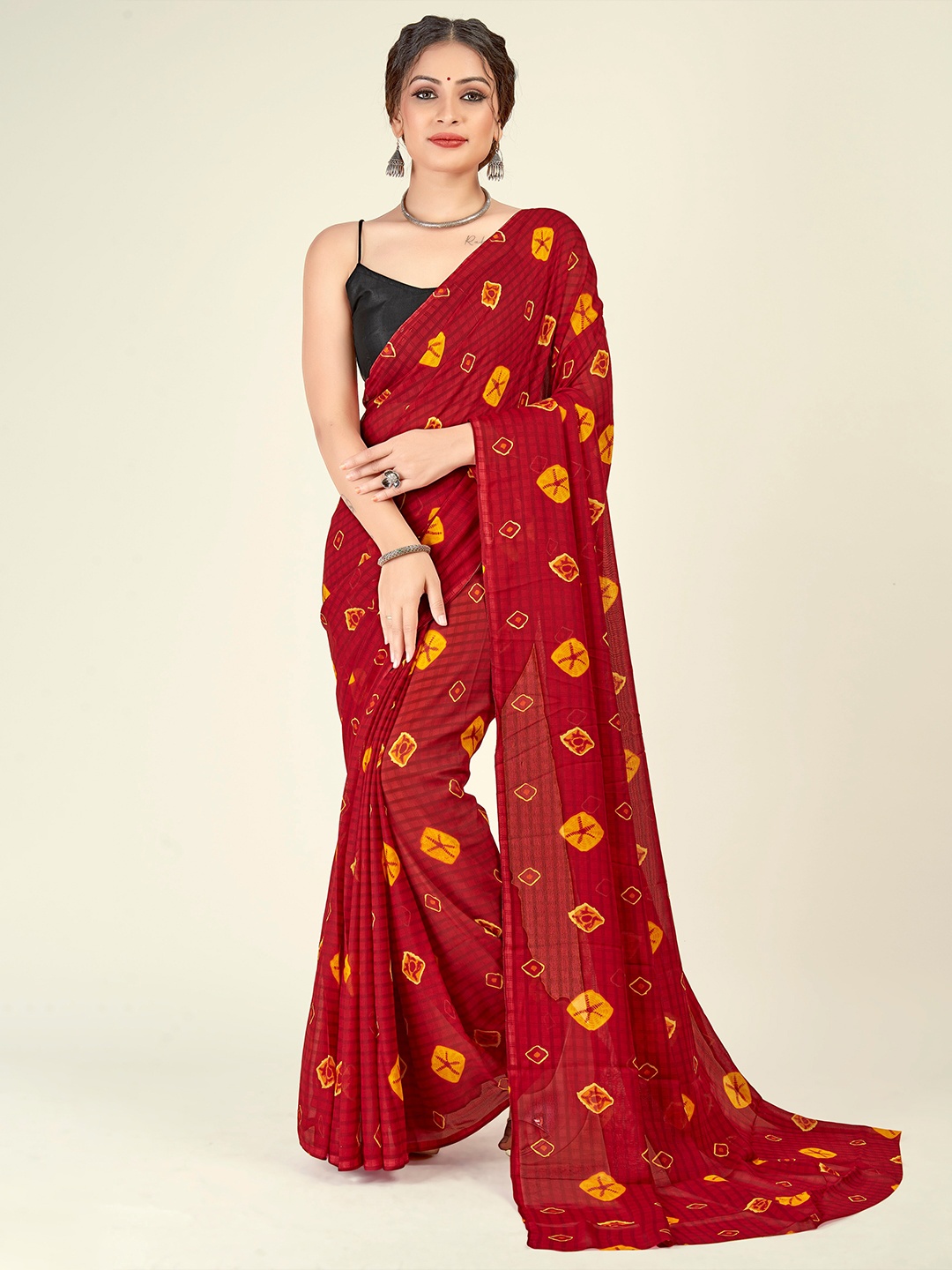 

ANAND SAREES Geometric Printed Saree, Red