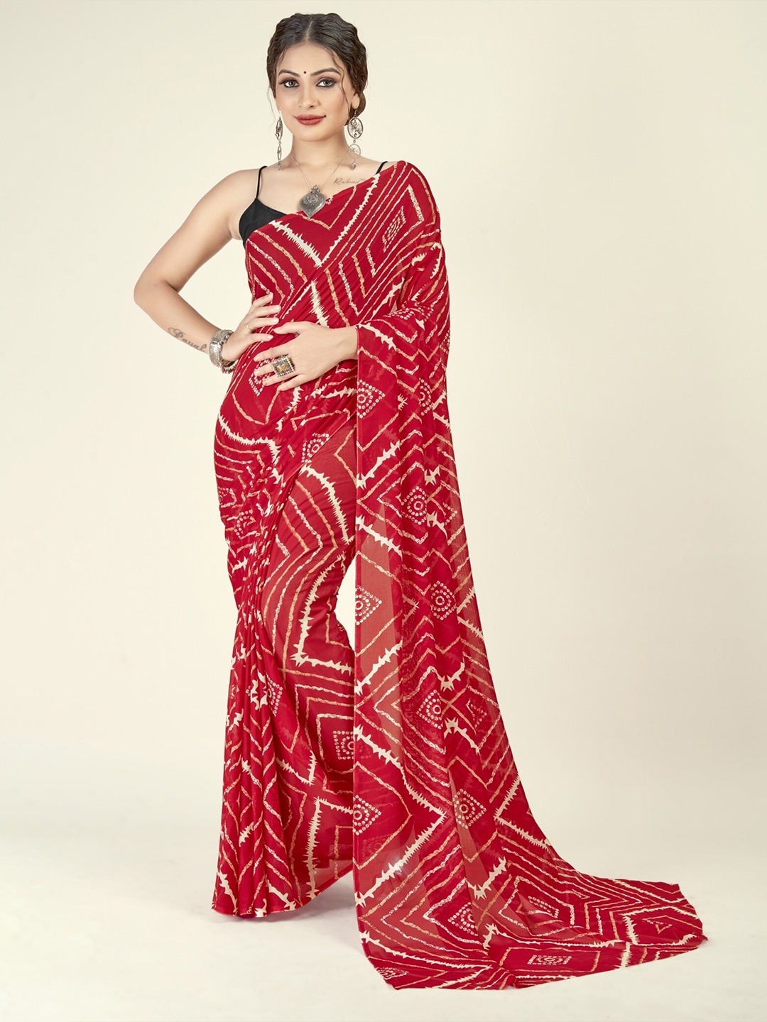 

ANAND SAREES Geometric Printed Saree, Red