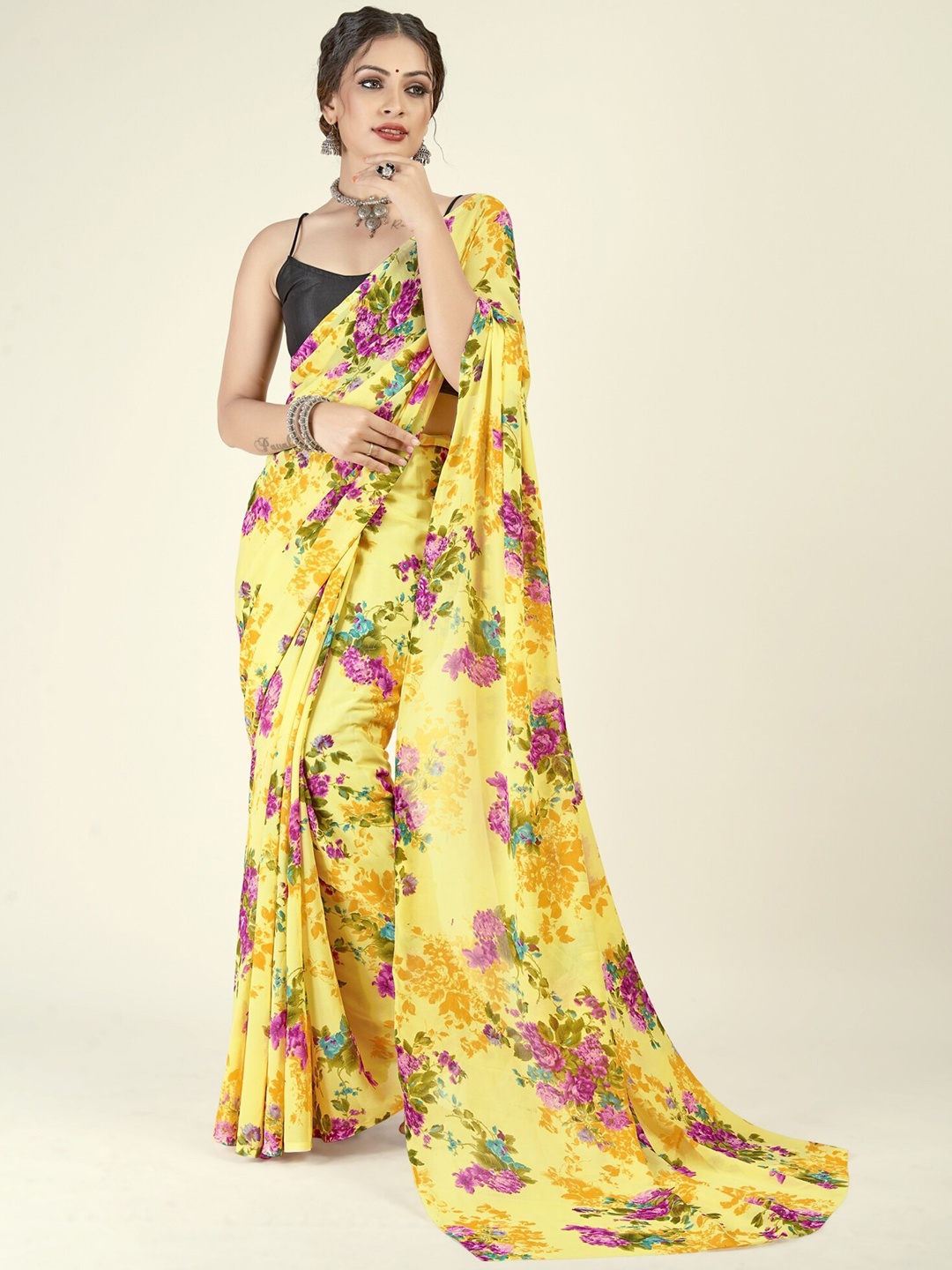 

ANAND SAREES Floral Printed Saree, Yellow