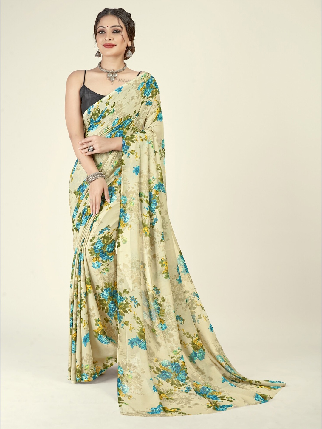 

ANAND SAREES Floral Printed Saree, Beige