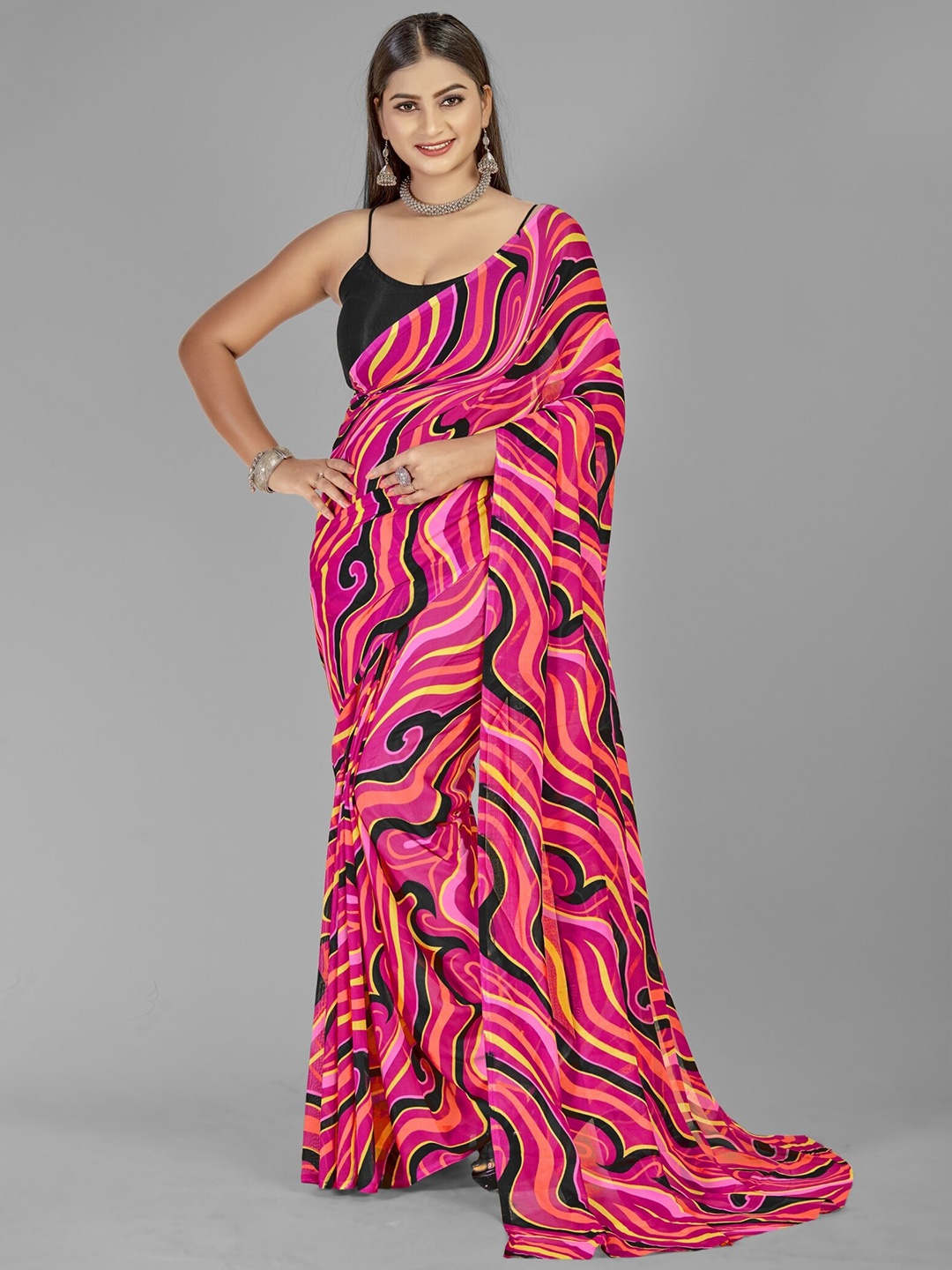 

ANAND SAREES Abstract Printed Saree, Pink