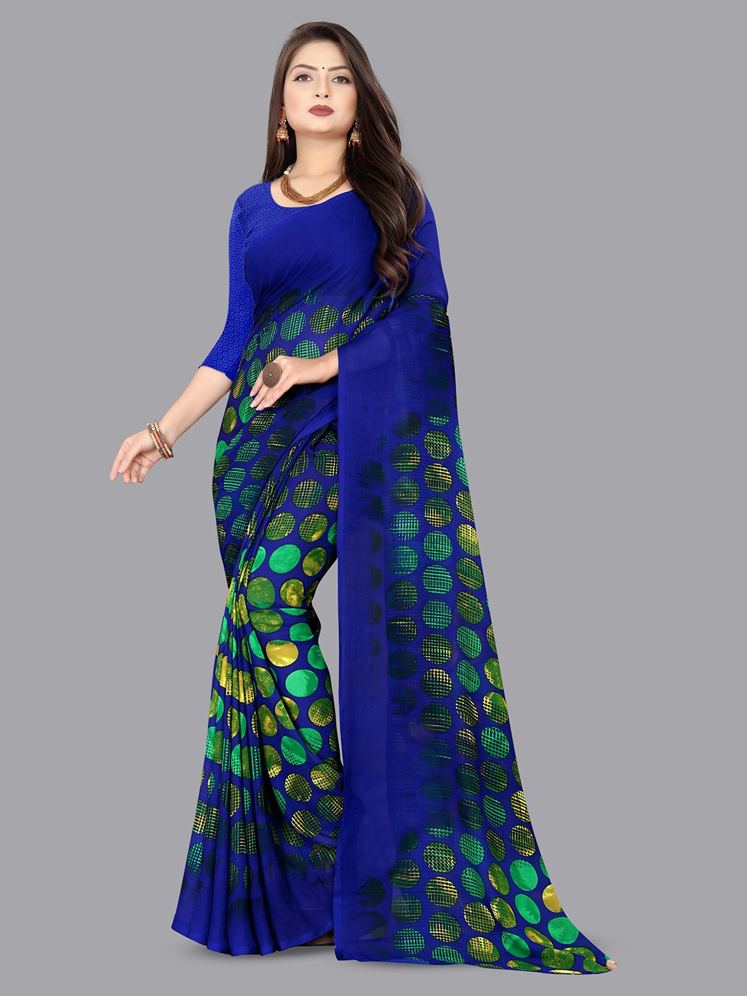 

Moda Rapido Polka Dots Printed Saree, Blue