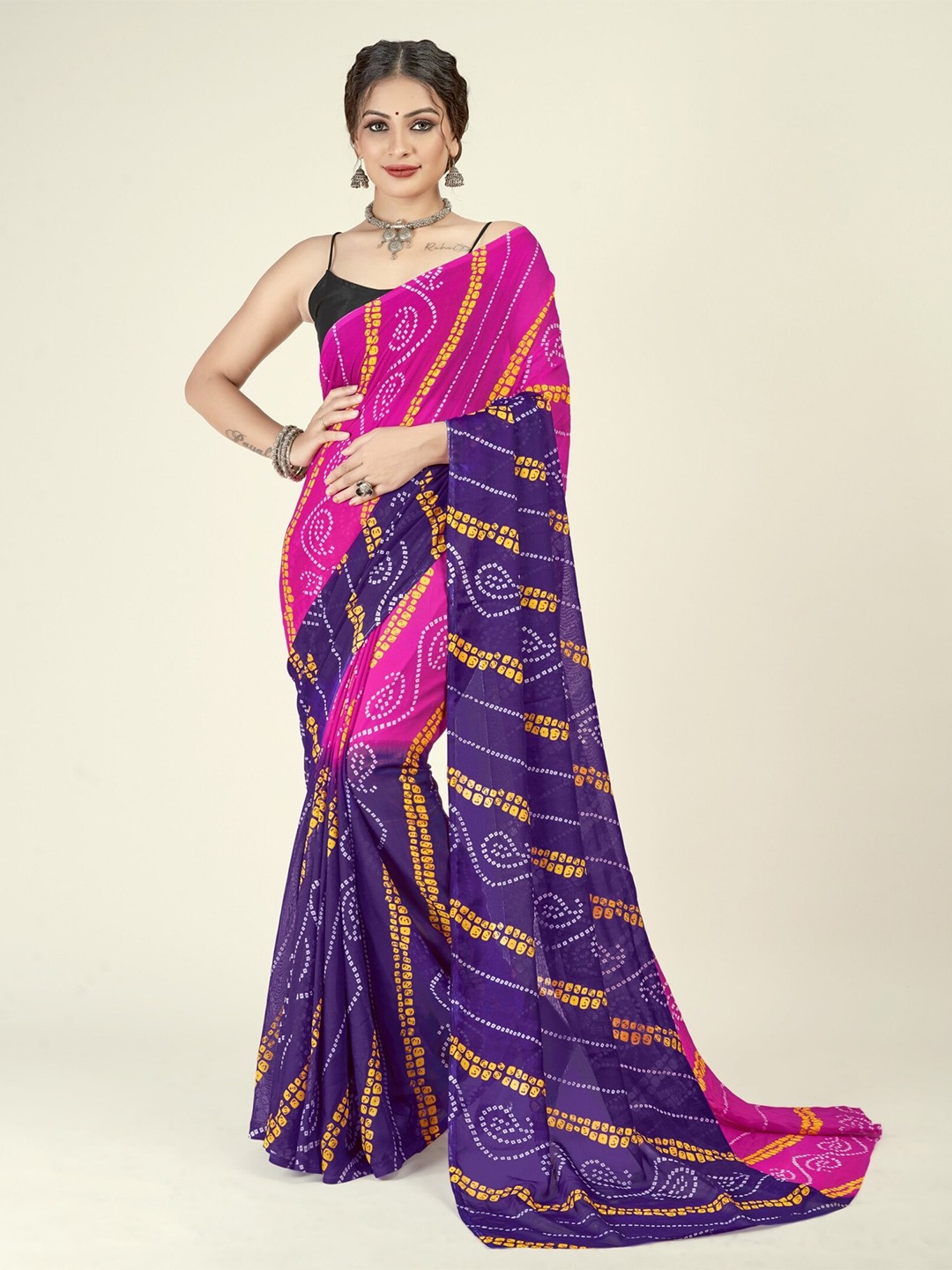 

ANAND SAREES Bandhani Printed Sarees, Pink