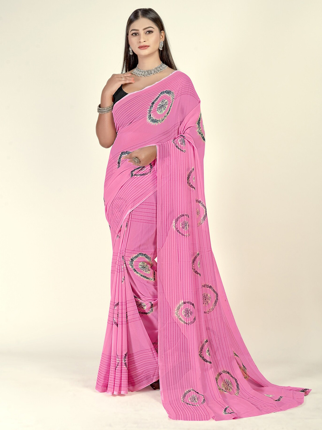 

ANAND SAREES Tie and Dye Saree, Pink