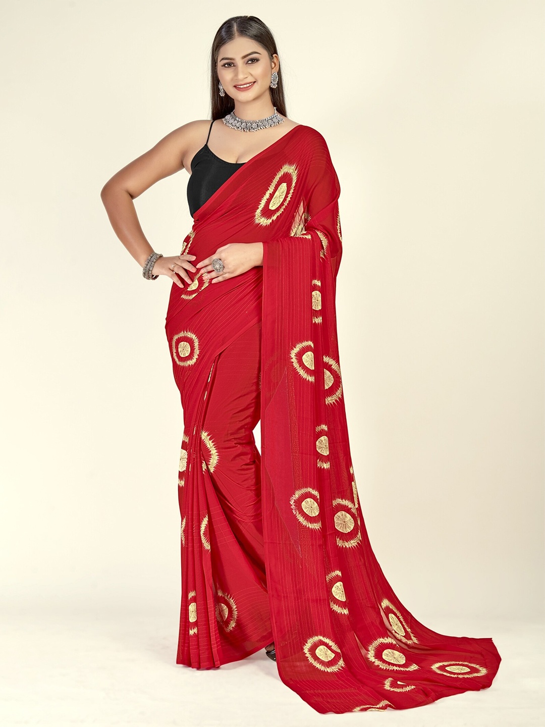 

ANAND SAREES Geometric Printed Saree, Red