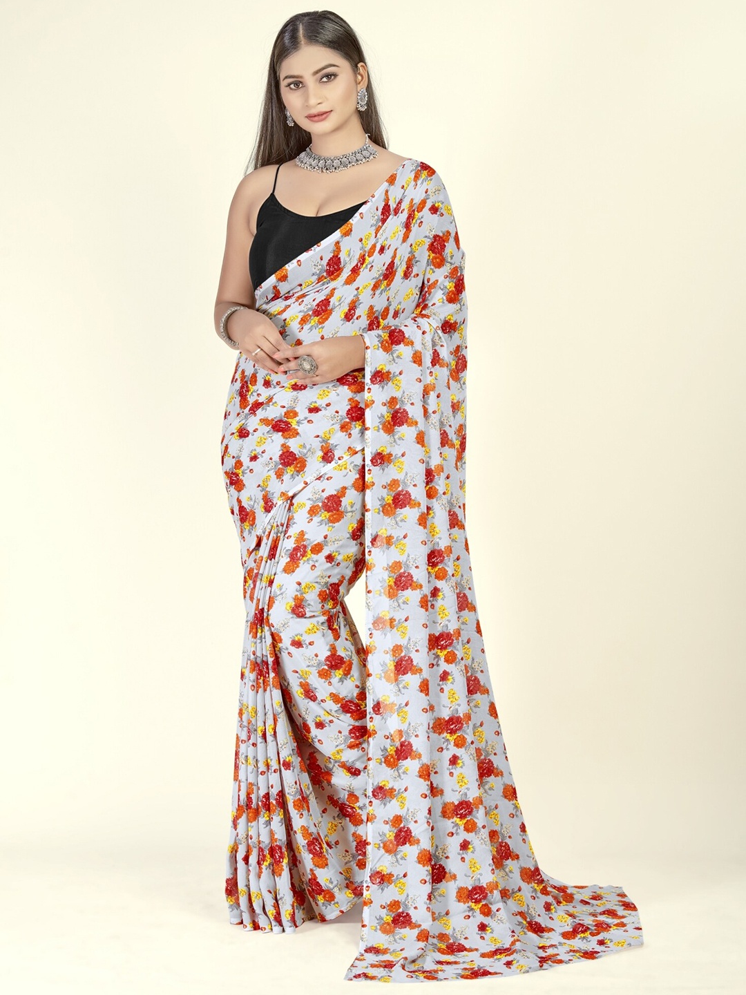 

ANAND SAREES Floral Printed Sarees, Grey