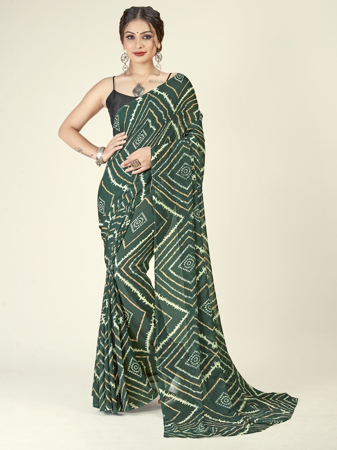 

ANAND SAREES Geometric Printed Saree, Green
