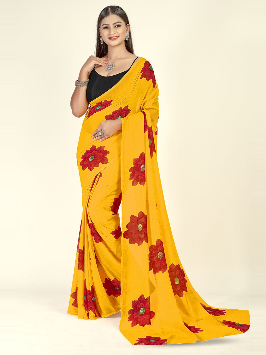 

ANAND SAREES Floral Printed Saree, Yellow