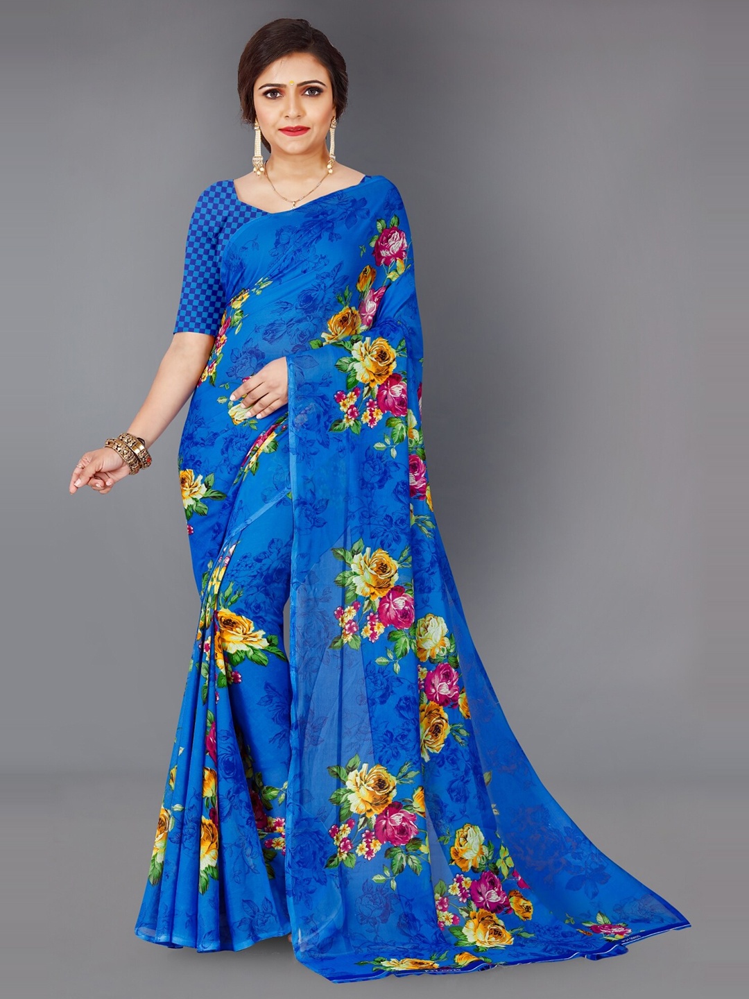 Moda Rapido Floral Printed Saree, Blue