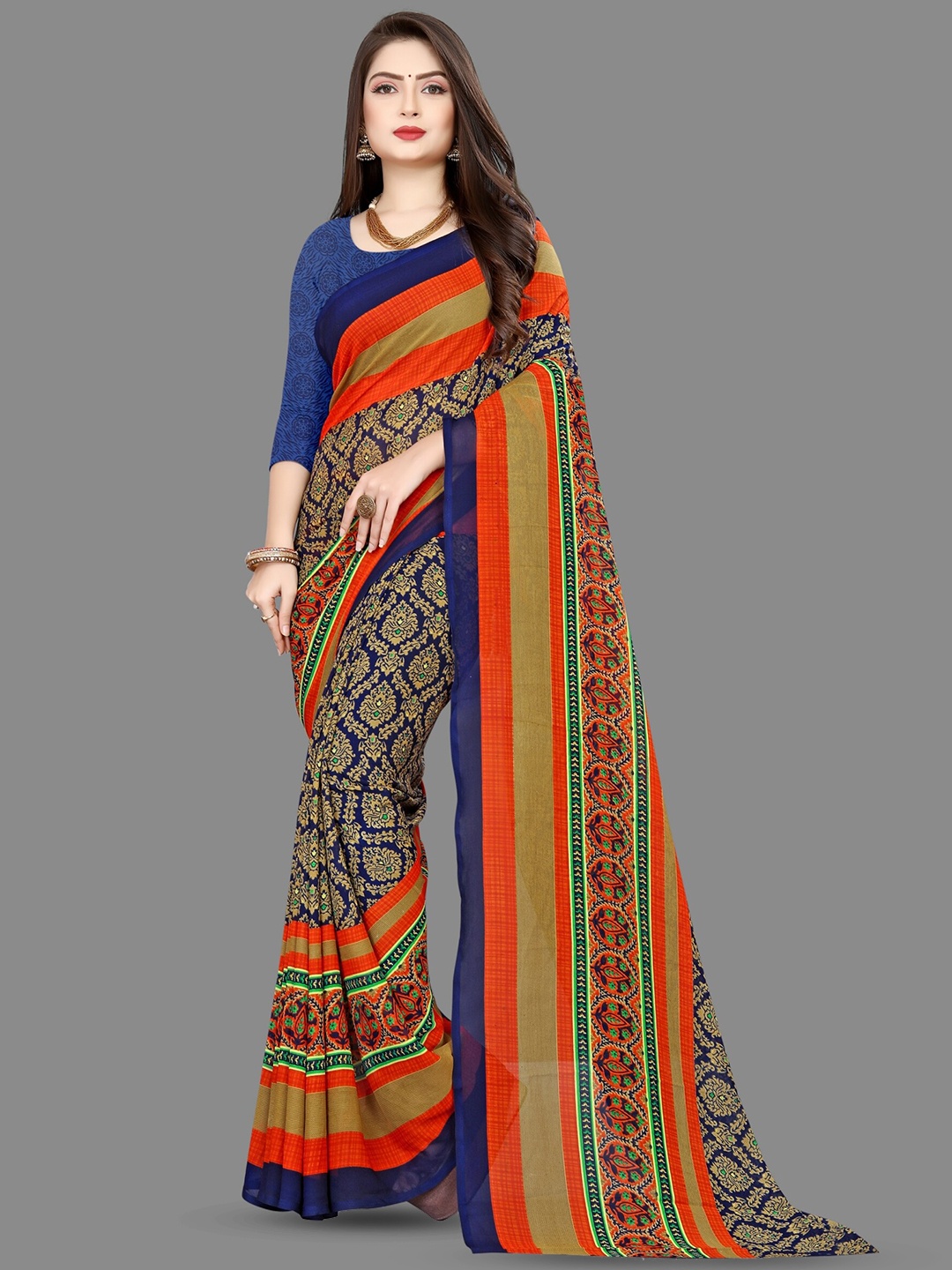 

Moda Rapido Ethnic Motifs Printed Saree, Blue