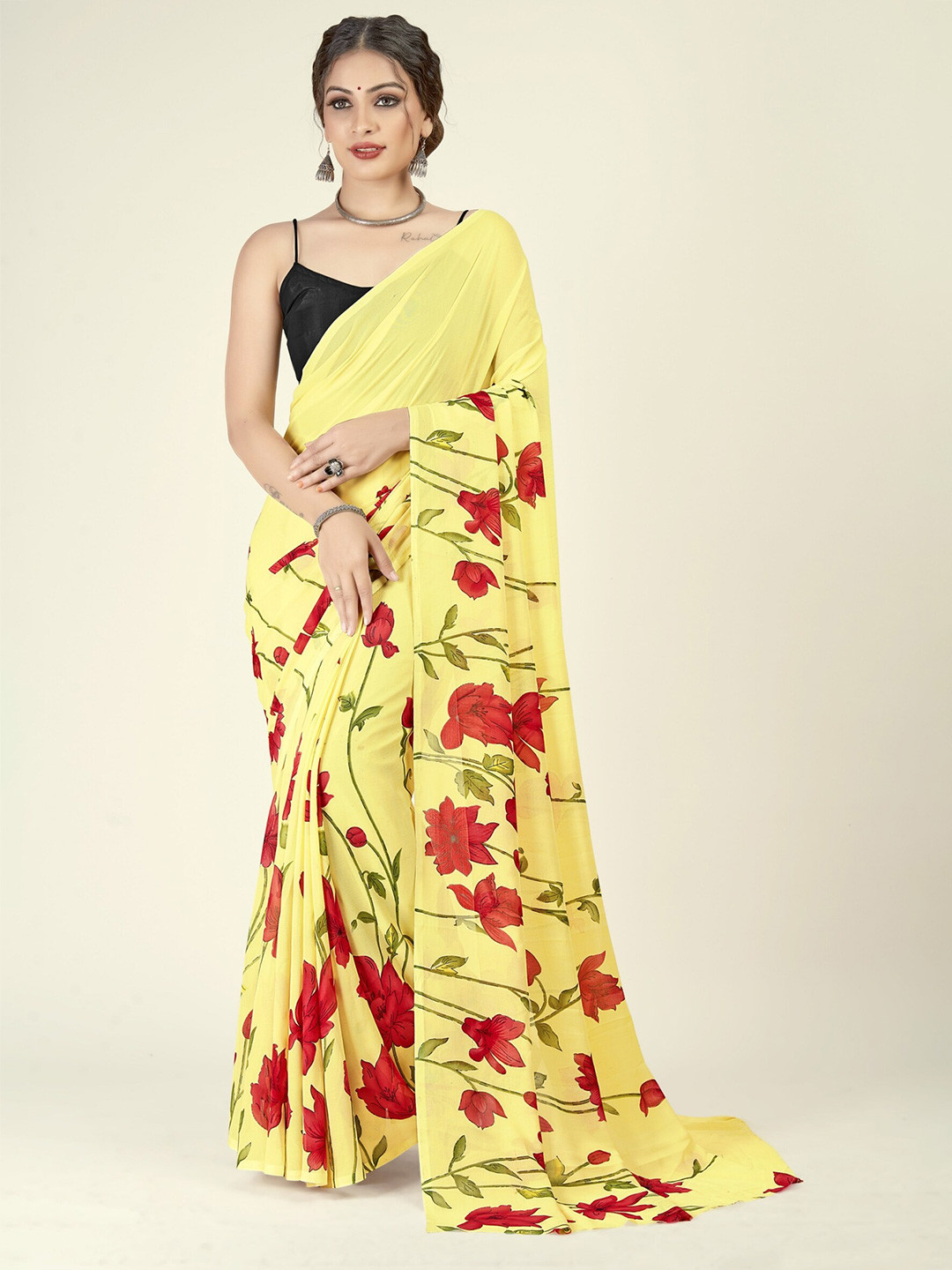 

ANAND SAREES Floral Printed Saree, Yellow