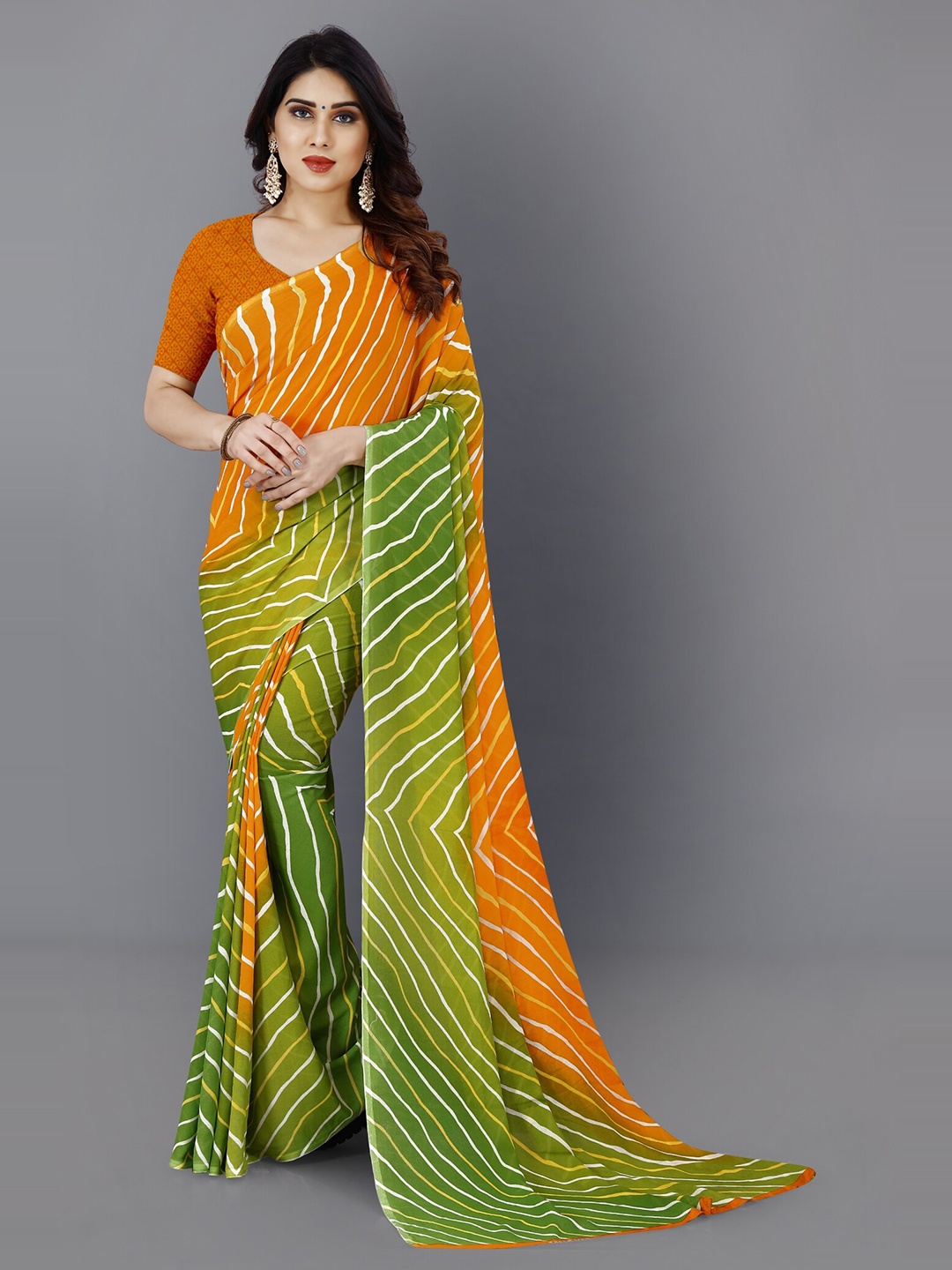 

Moda Rapido Striped Printed Saree, Green