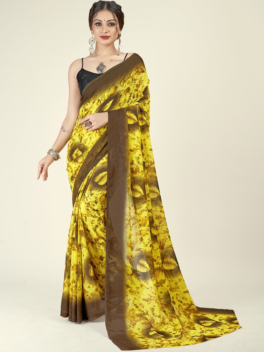 

ANAND SAREES Abstract Printed Saree, Yellow