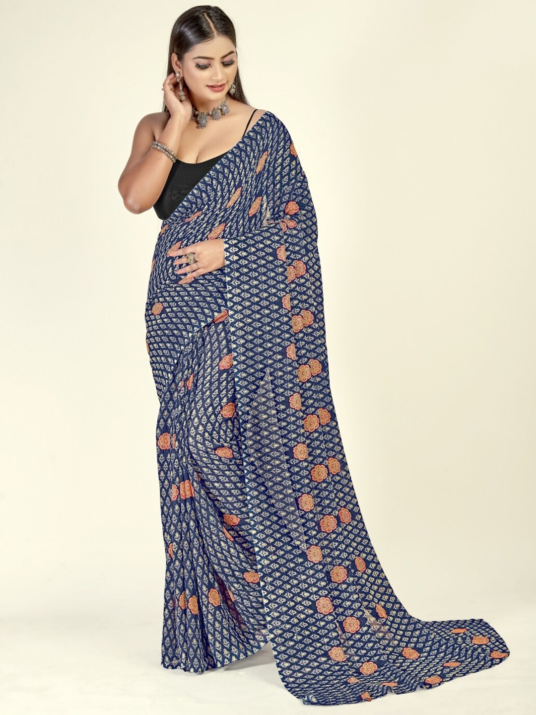 

ANAND SAREES Floral Printed Saree, Blue