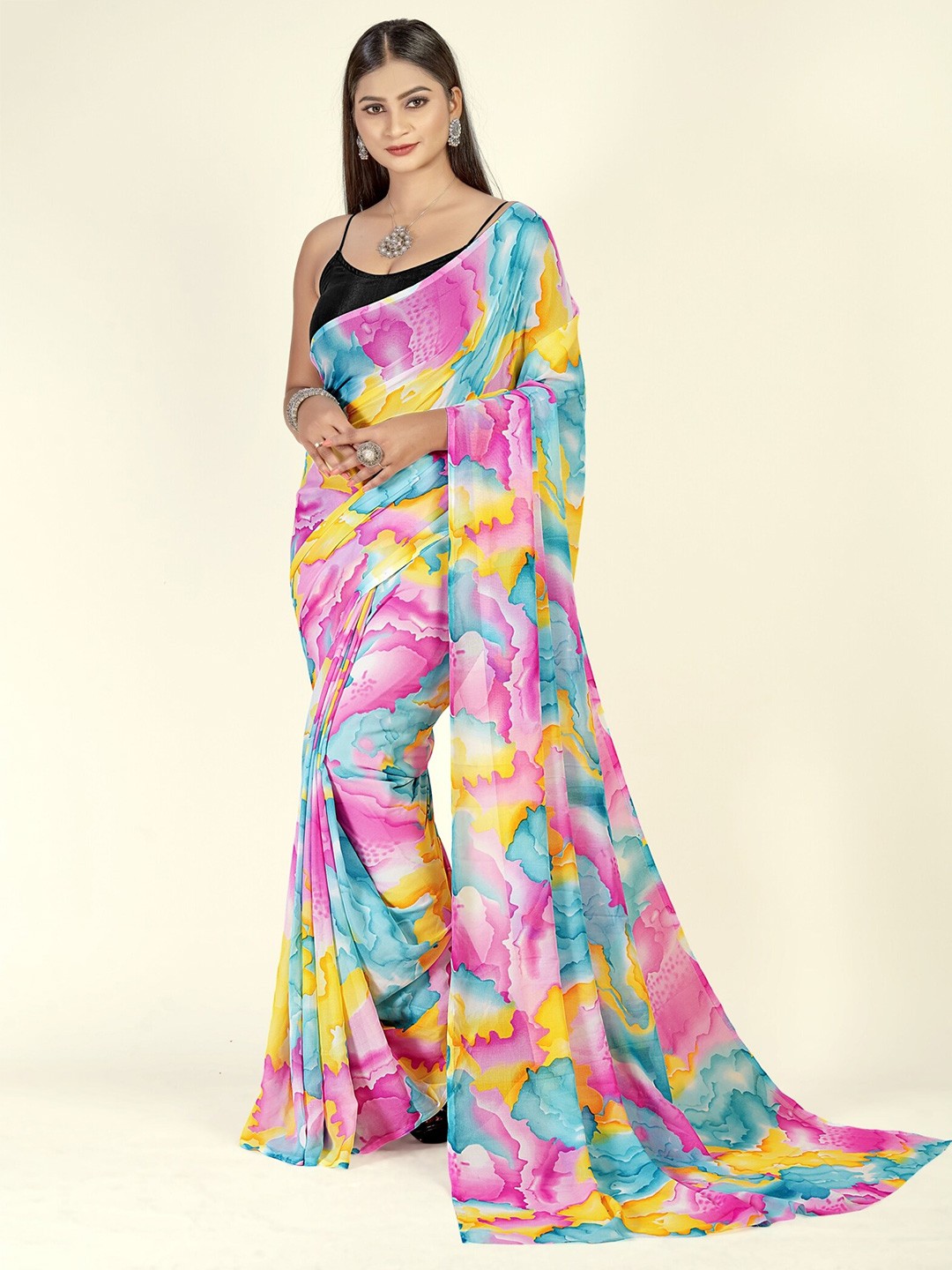 

ANAND SAREES Tie and Dye Dyed Saree, Pink