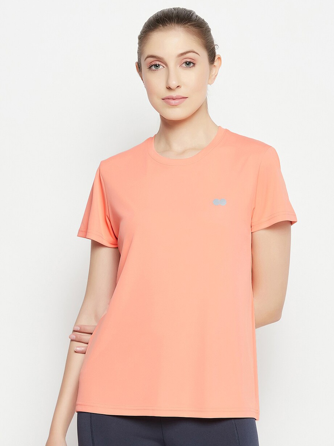 

Clovia Peach Round Neck Sports T-shirt