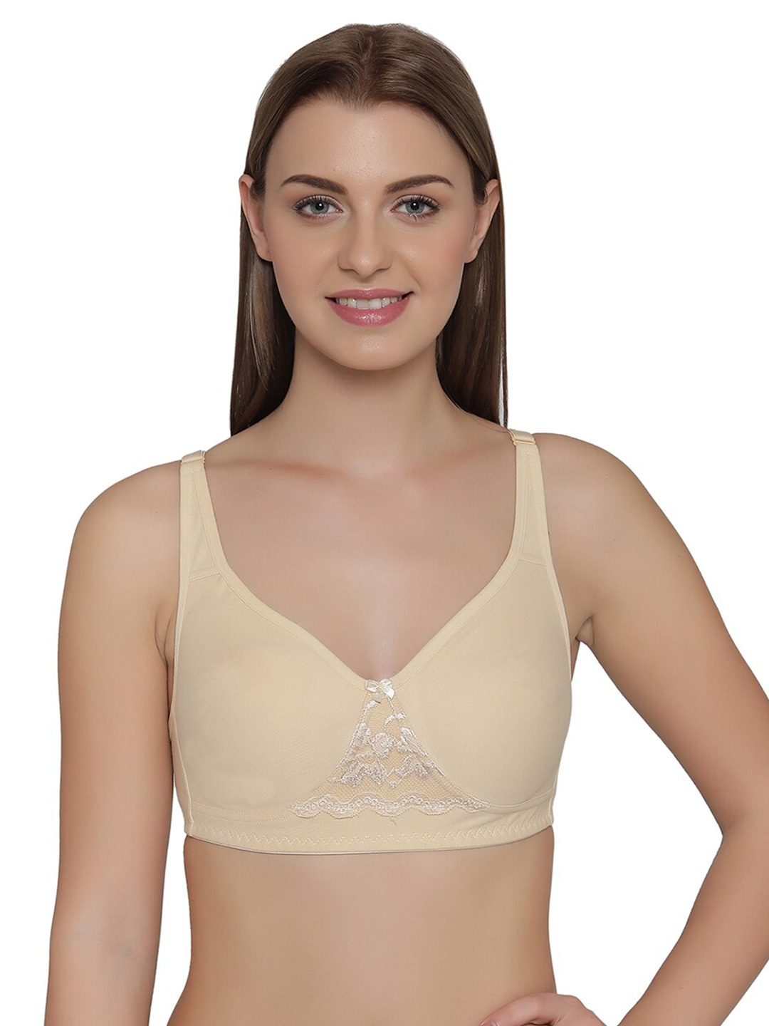 

Clovia Self Design Non-Padded Cotton T-shirt Bra - Full Coverage, Beige