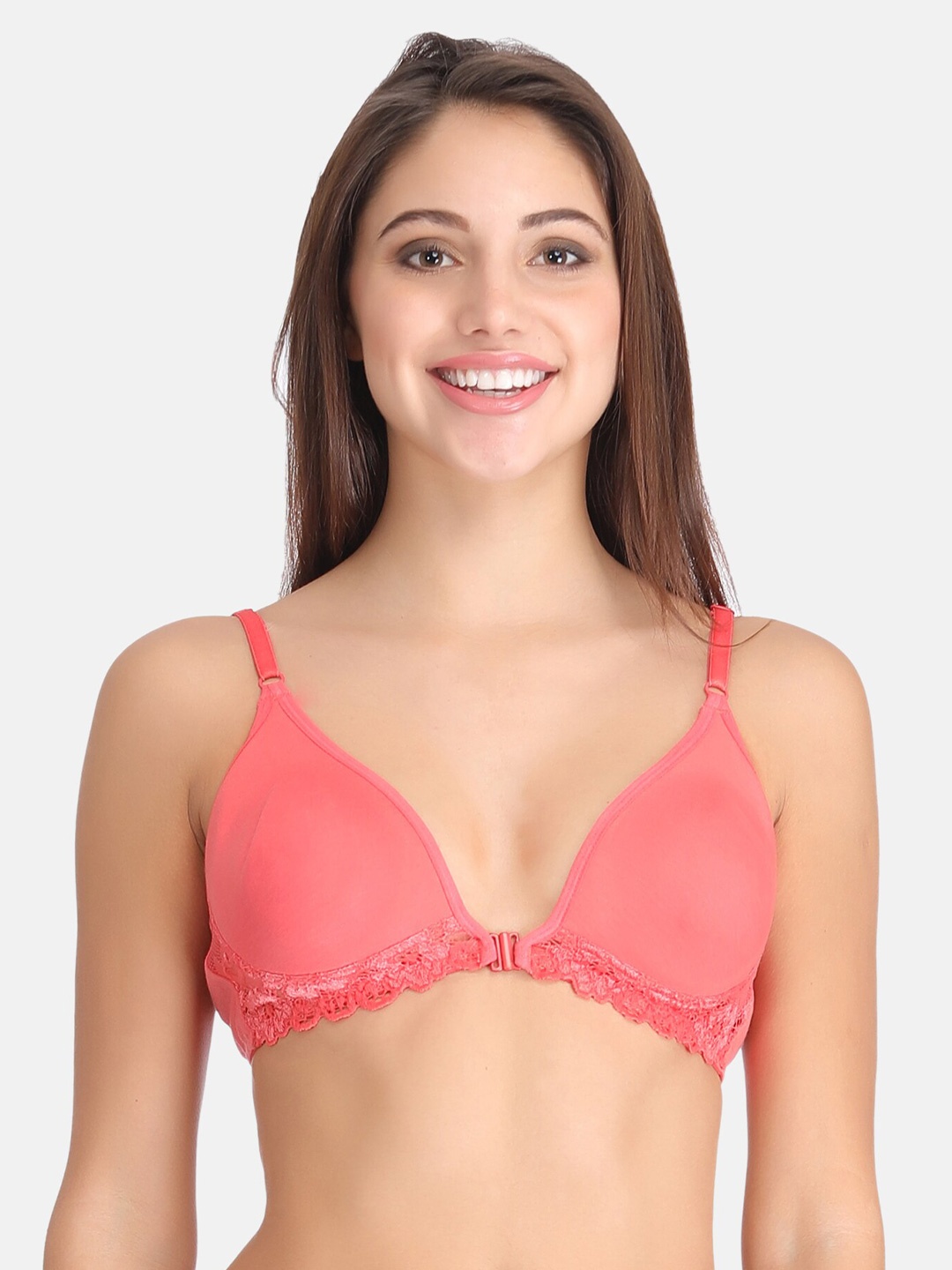 

Clovia Non Padded Cotton Plunge Bra - Half Coverage, Pink