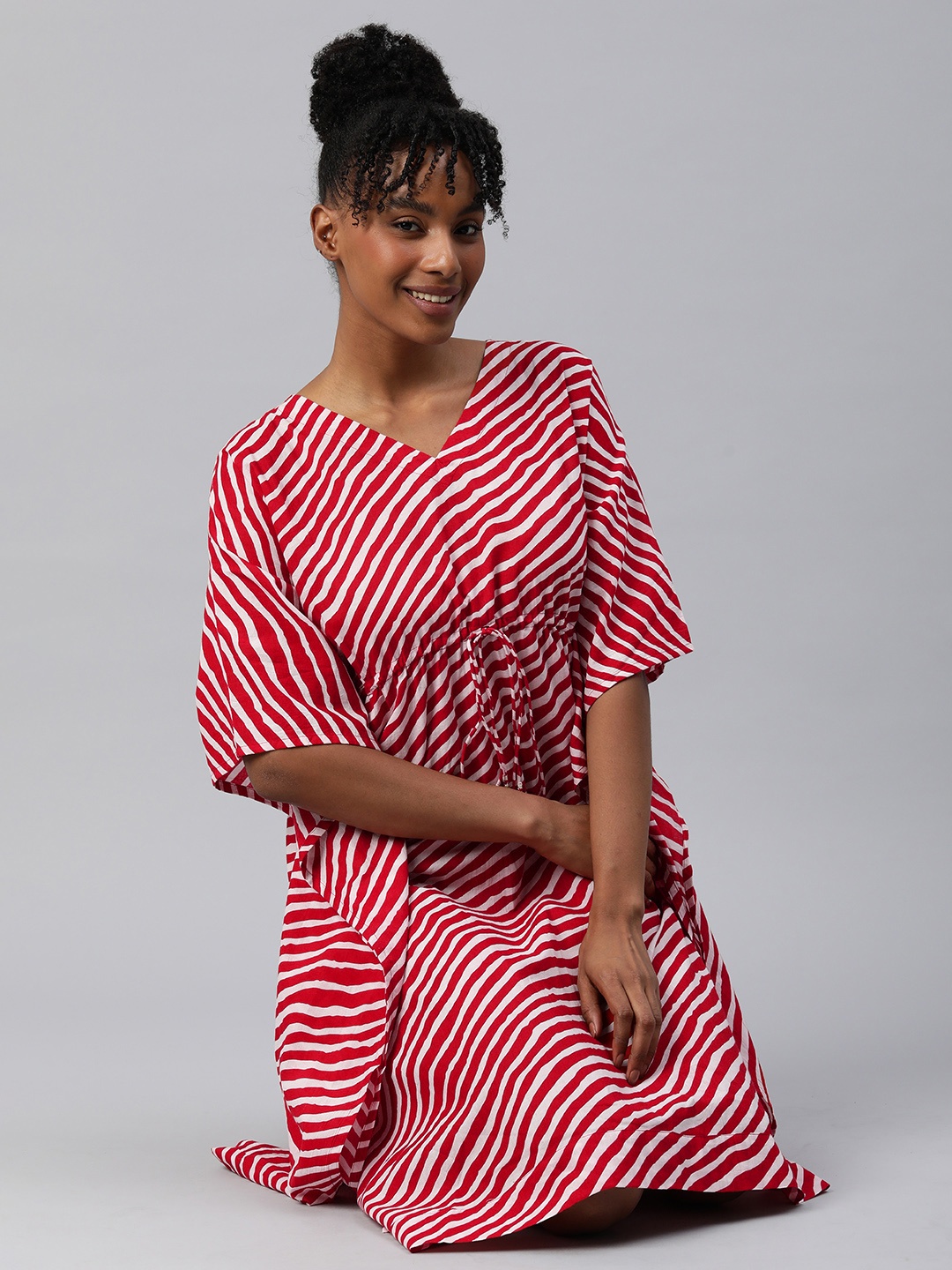 

KALINI Striped Kaftan Nightdress, Red