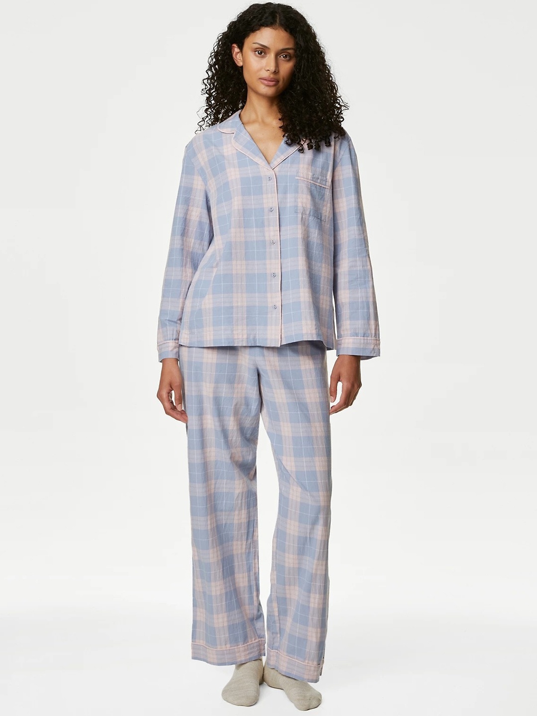 

Marks & Spencer Checked Shirt With Pyjamas, Blue