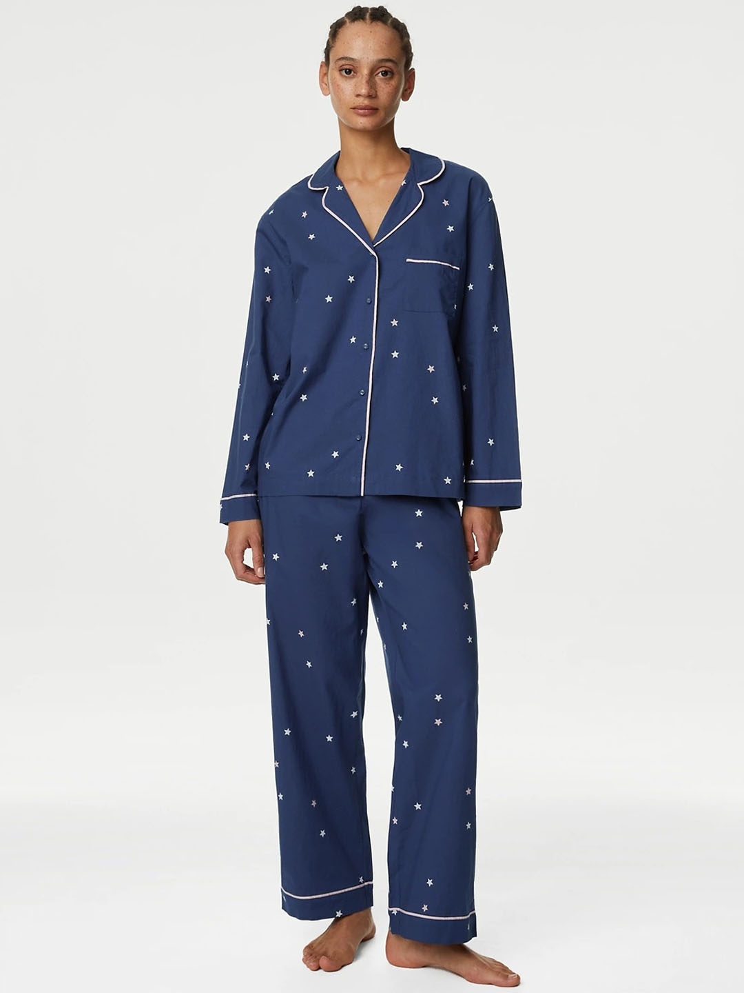 

Marks & Spencer Geometric Printed Shirt With Pyjamas, Blue
